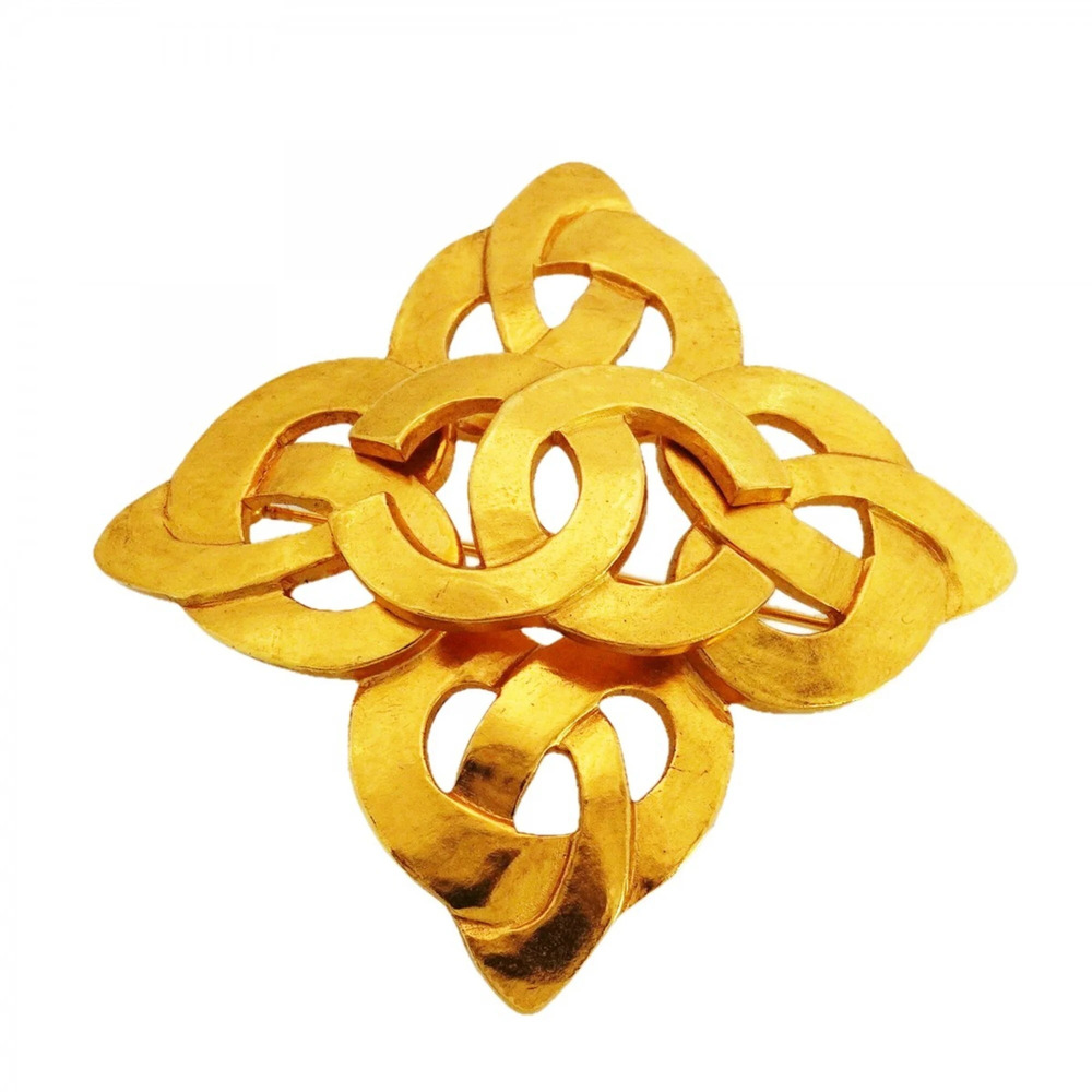 CHANEL Gold Logo Brooch